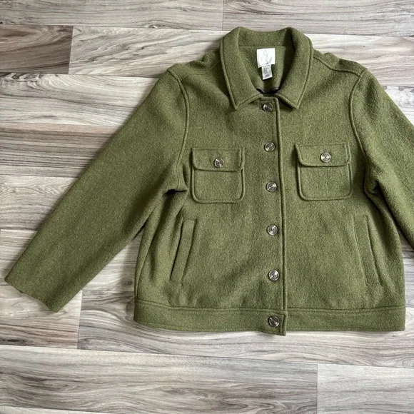 Joie Olive Green Wool Blend Boiled Wool Shacket Jacket Size XL - Picture 2 of 7